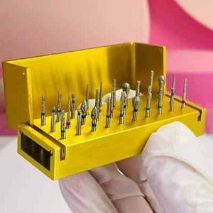 30Pcs Dental Diamond Burs Drill+Disinfection Bur Block for High Speed Handpiece - Picture 1 of 15