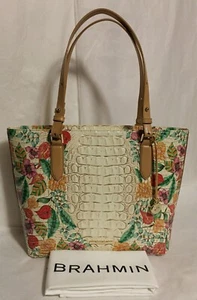 BRAHMIN Tahiti MEDIUM MISHA Leather Shoulder Tote Bag IVORY Floral Multi NWT - Picture 1 of 9