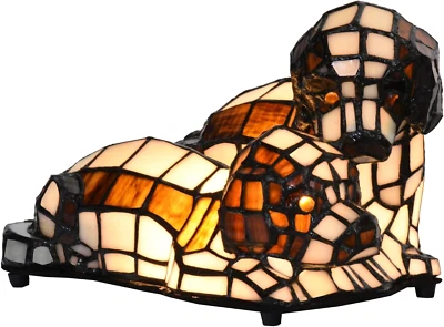 L10772 Lámpara de mesa con acento de vidrieras estilo Tiffany Dogs in Love luz nocturna para Foto 1 de 4