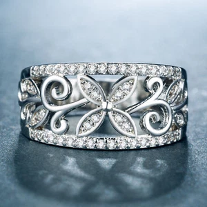 Adorable Women Silver Plated Jewelry Round Cut Cubic Zircon Wedding Ring Sz6-10 - Picture 1 of 12