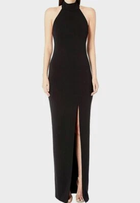 $1498 Vestido Nicole Miller Mujer Negro Jersey Simulado Cuello Halter Espalda Abierta 12 Foto 1 de 3