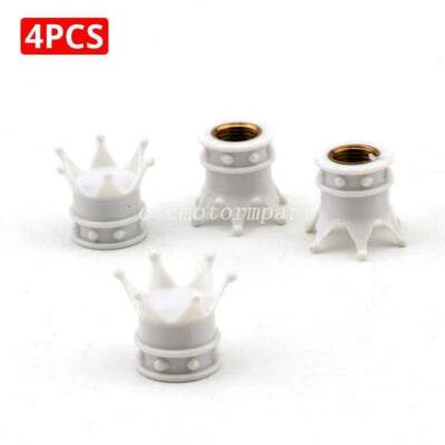 4PCS White Crown Tire Air Stem Valve Caps for Honda Yamaha Suzuki Motorcycle - Image 1 of 3