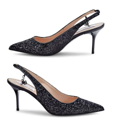 JOHN GALLIANO Glitter Black Slingback Pumps w/Charm 3.25"Heel US 8.5/IT 39 $565 - Image 1 of 4