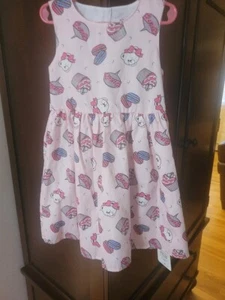 Childrens Kids Girls Pink Dress with sweater Bear print NWT Size 5-6 - Picture 1 of 4