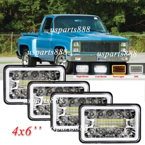 4x Fit Chevy C10 Trucks 1981 1982 1983 1984 1985 1986 4x6'' LED Headlights w/DRL - Picture 1 of 13