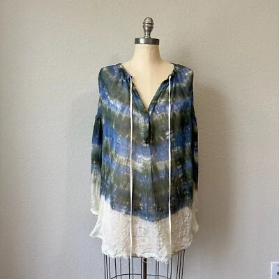 Túnica encubierta RAQUEL ALLEGRA para mujer talla 0 multicolor tie-dye seda transparente LS playa Foto 1 de 4