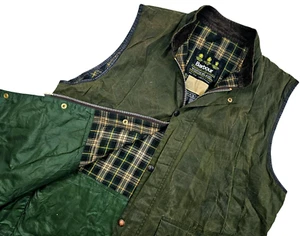 HOT VTG Men's BARBOUR @ A220 WESTMORLAND PLAID LINED OLIVE WAXED VEST Jacket XXL - Picture 1 of 18