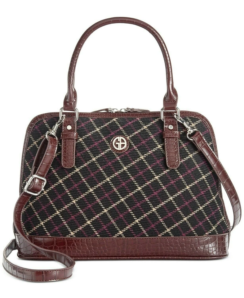 NEW Giani Bernini Plaid Croco Dome Satchel Bag Crossbody NWT Black Plaid/Silver - Image 1 of 1