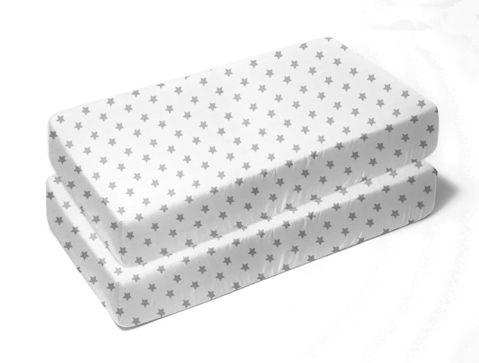 Paquete de 2 sábanas para cama o cuna Zak & Zoey gris estrella para niños pequeños (100 % algodón)  Foto 1 de 4