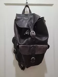 London Fog Vintage Brown Soft Leather Drawstring with Side Pockets Backpack RARE - Picture 1 of 8