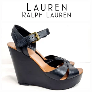 Ralph lauren black leather wedges 9.5 - Picture 1 of 16