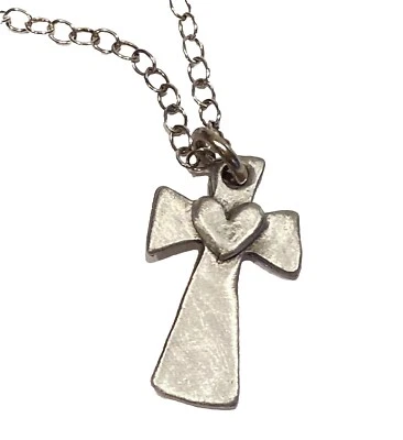 The Vintage Pearl Pewter Cross Pendant 18 Inch Necklace W Faux Pearl Charm - Image 1 of 4