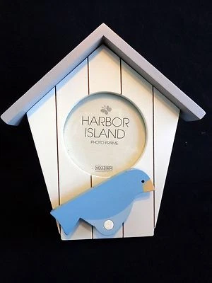 BIRDHOUSE PICTURE FRAME Blue Bird White Holds 3" Photo Harbor Island  - Image 1 of 4