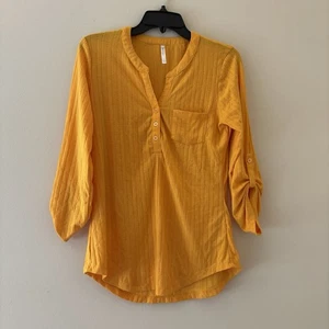 DNA Couture Yellow Henley Blouse with 3/4 Sleeves Large - Picture 1 of 4