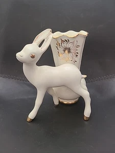Vintage Comas Italy Porcelain Deer Vase 523 White & Gold Gilt Mid Century Deco - Picture 1 of 12