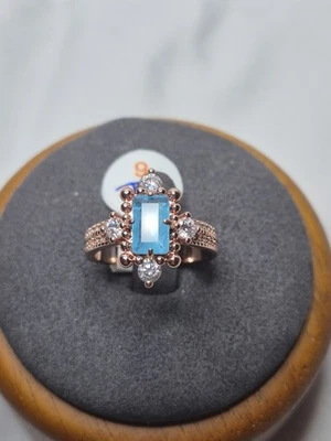 Bomb Party Ring Size 6 Retro "Stunning In Style" Aqua Blue Quartz On Rose Gold  - Image 1 of 4