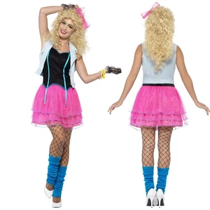 Costume anni 80 donna vestito neon M 40/42 - Foto 1 di 4