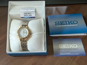 Seiko Ladies Gold Tone Solar Watch Stainless Steel Back V137-0BL0 Water Resist - Picture 1 of 5