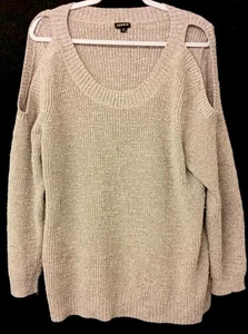 Torrid 3 , 3X sweater beige knit scoop neck stretch long sleeve cold shoulder - Picture 1 of 6