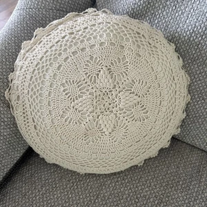VTG Cottagecore Crocheted Round Accent Pillow. 14” Diameter - Picture 1 of 5