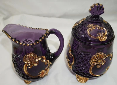 Tigela de açúcar e creme de ametista Riverside Croesus com tampa (S12) - Imagem 1 de 4