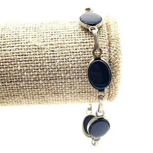 Vintage Silberfarben Armband Schwarz Oval Cabochon Glieder Modern Minimalistischer Stil - Bild 1 von 6