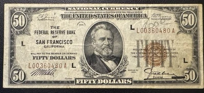 $50 1929 Federal Reserve Bank Note Fr 1880L San Francisco - Image 1 of 3
