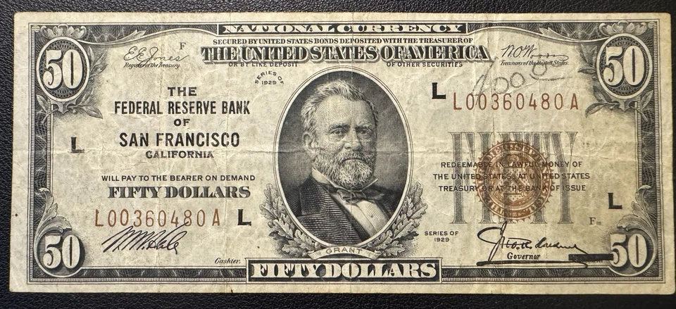 $50 1929 Federal Reserve Bank Note Fr 1880L San Francisco - Image 1 of 3