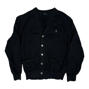 Polo Ralph Lauren maglione uomo grande nero pima cotone cardigan bottoni davanti - Foto 1 di 10