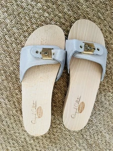 Sandalia Dr Scholls Mujer Original Cuero Metálico Deslizable Tacón Madera NUEVA Talla 9 - Imagen 1 de 5