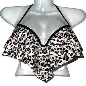 Victorias Secret PINK XS Halter Ruffle Bikini Top Leopard Print Underwire Padded - Picture 1 of 17