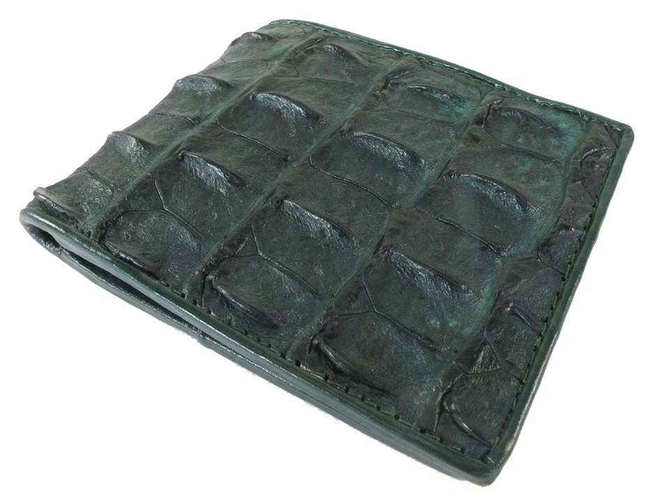 PELGIO Genuine Crocodile Alligator Backbone Skin Leather Bifold Wallet Green