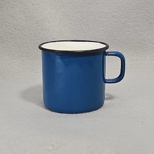 Taza de metal esmaltada azul y blanca vintage esmaltada camping granja - Imagen 1 de 18