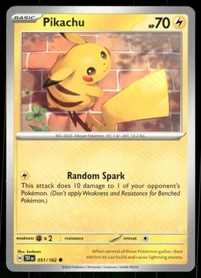Pikachu 051/162 Common Normal NM Pokemon SV05: Temporal Forces - Image 1 of 2