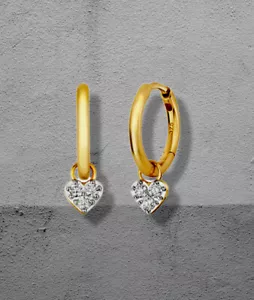 Diamond Earrings 9ct Yellow Gold Hoops in 0.18ct removable heart charms Sleepers - Picture 1 of 3