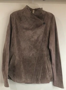 Jakett...etc. Sz Large Washable Suede Leather Jacket Taupe Beige Asymmetrical - Picture 1 of 9