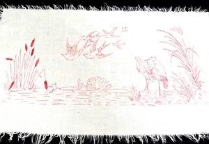 Corredor vintage de lino bordado a mano con pájaros, flor de loto, cola de gato A569 - Imagen 1 de 13