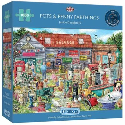 Gibsons Pots & Penny Farthings By Janice Daughters 1000pc Puzzle (New) - image 1 of 2