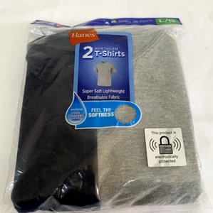 Hanes Comfortsoft Tagless Boys T -shirt (Unisex) 2 Packs Black/Gray Size Lg. NWT - Picture 1 of 4