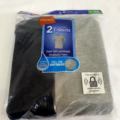 Hanes Comfortsoft Tagless Boys T -shirt (Unisex) 2 Packs Black/Gray Size Lg. NWT - Image 1 of 4