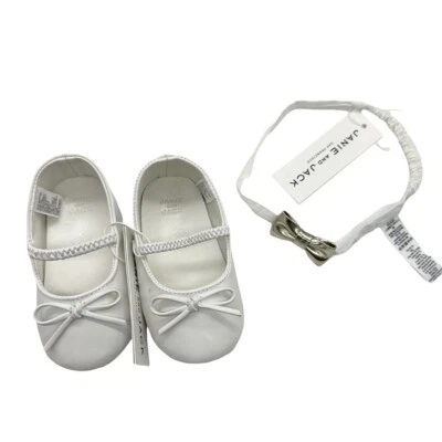 Nuevo con etiquetas Nuevo Janie and Jack Bebé Arco Pisos, Blanco Zapatos para Cuna y Diadema con Lazo 18-24 Foto 1 de 4