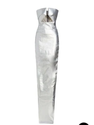 Nuevo con etiquetas Vestido Rick Owens Plateado Estroboscópico Sin Tirantes como se ve en Kim Kardashian Foto 1 de 4