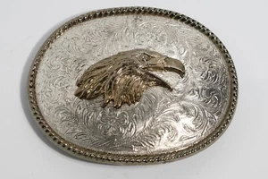 American Bald Eagle Bust profile Two-tone Etched LARGE Belt Buckle W Mark - Picture 1 of 4
