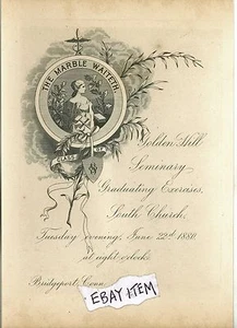 1880 INVITATION CARD Bridgeport Connecticut GOLDEN HILL SEMINARY GRADUATION - Picture 1 of 1