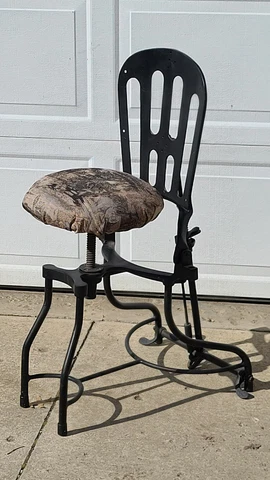 Antique Cast Iron Barbers Chair, Industrial, Steampunk, Drafting Stool Cover