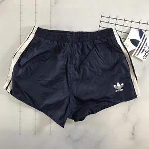 Vintage Adidas Running Shorts Youth Large 28-30 Navy Blue w/ White Stripes Nylon - Picture 1 of 14
