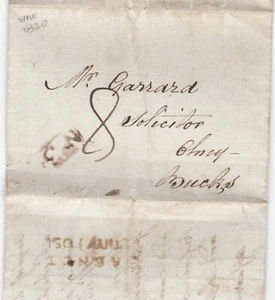 c.1820 BARNET PENNY POST & No 3 R/H POSTMARKS LETTER TO GARRARD OLNEY SOLICITOR - Picture 1 of 2