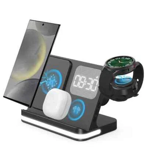 Chargeur Sans Fil 4 en 1 avec Réveil Compatible pour Galaxy Watch 7/Ultra - Photo 1 sur 7