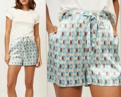 EQUIPMENT Geo Print ANGELIQUE Belted 100% Silk Shorts Size 12 $225 - Image 1 of 4