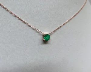 EMERALD NECKLACE 0.25CT 14K ROSE GOLD PRONG SET NATURAL EMERALD 4 MM - Picture 1 of 8